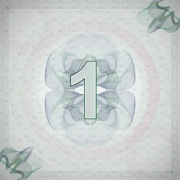 Vector illustration of number 1 (one) in guilloche ornate style. monetary Stock Illustration