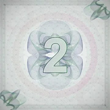 Vector illustration of number 2 (two) in guilloche ornate style. monetary Stock Illustration