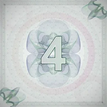 Vector illustration of number 4 (four) in guilloche ornate style. monetary Stock Illustration