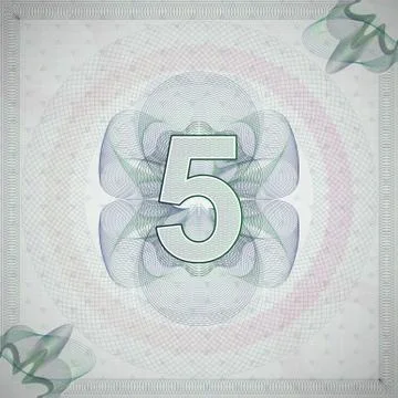 Vector illustration of number 5 (five) in guilloche ornate style. monetary Illustrazione stock