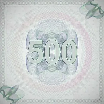 Vector illustration of number 500 (five hundred) in guilloche ornate style. Stock Illustration
