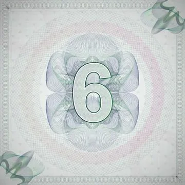 Vector illustration of number 6 (six) in guilloche ornate style. monetary Stock Illustration