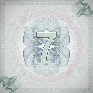 Vector illustration of number 7 (seven) in guilloche ornate style. monetary Illustrazione stock