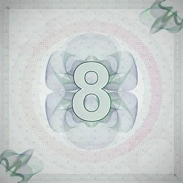 Vector illustration of number 8 (eight) in guilloche ornate style. monetary Stock Illustration