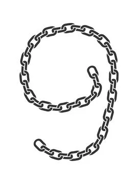 Vector illustration of number 9 formed from chain links. Minimal industrial d Stock Illustration