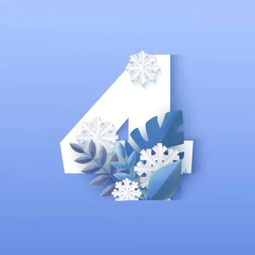 Vector illustration of number four winter natural design. Stock Illustration