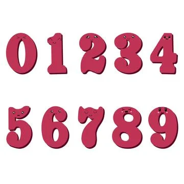 Vector illustration of numbers from zero to 9 in the style of kawaii. A set of Stock Illustration