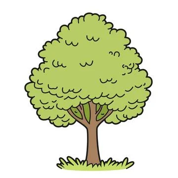 Vector illustration of an oak tree in a cartoon, outlined style, isolated o.. Stock Illustration