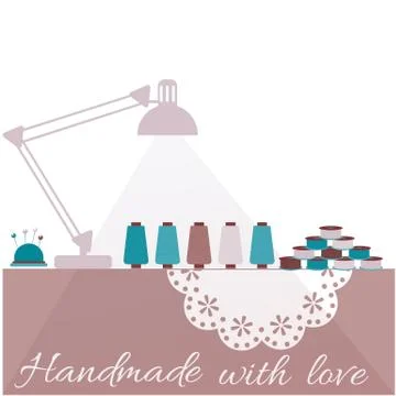 Vector illustration from objects and materials for courses of sewing, embroid Stock Illustration