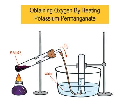 Vector illustration of Obtaining Oxygen By Heating Potassium Permanganate Stock Illustration