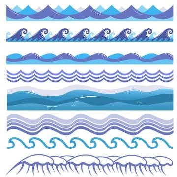 Vector illustration of ocean, sea waves, surfs and splashes. Seamless isolated Illustrazione stock