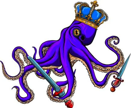 Vector illustration octopus king on white background. digital hand draw Stock Illustration
