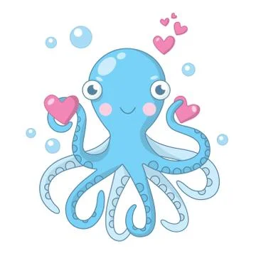 Vector illustration with an octopus in love Stock Illustration