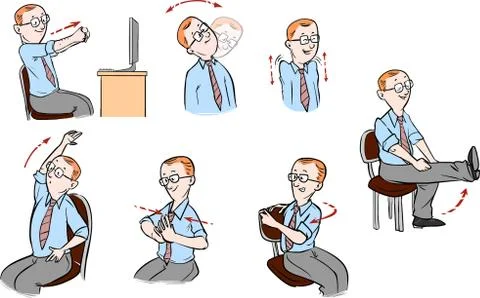 Vector illustration of a Office-exercising men Stock Illustration