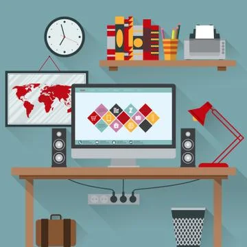 Vector illustration of office has a computer Stock Illustration