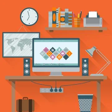 Vector illustration of office has a computer Stock Illustration