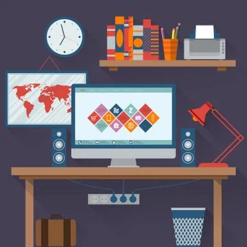 Vector illustration of office has a computer Stock Illustration