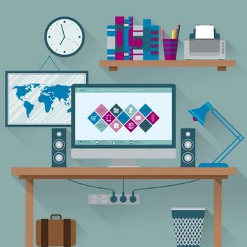 Vector illustration of office has a computer Illustrazione stock