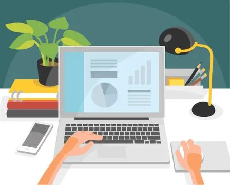 Vector illustration of office manager workplace. Stock Illustration