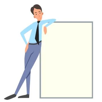 Vector illustration of an office worker. A man in trousers and shirt holds a Stock Illustration
