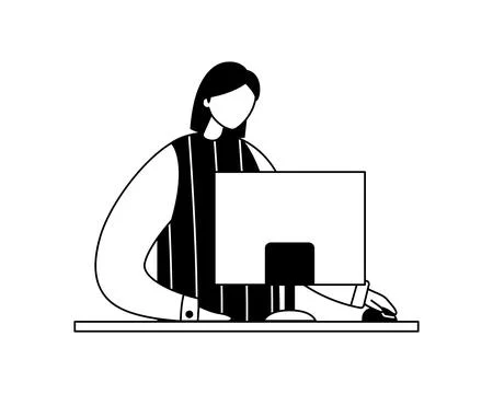 Vector illustration of an office worker sitting at a computer. Profession. Illustrazione stock