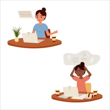 Vector illustration of an office worker in various emotional states. Joy, s.. Stock Illustration