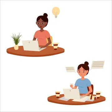 Vector illustration of an office worker in various emotional states. Joy, s.. Stock Illustration