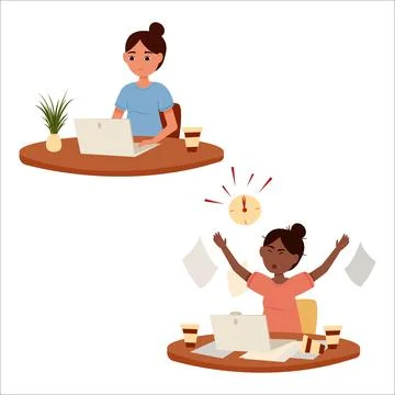 Vector illustration of an office worker in various emotional states. Joy, s.. Stock Illustration