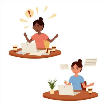 Vector illustration of an office worker in various emotional states. Joy, s.. Stock Illustration