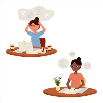 Vector illustration of an office worker in various emotional states. Joy, s.. Stock Illustration