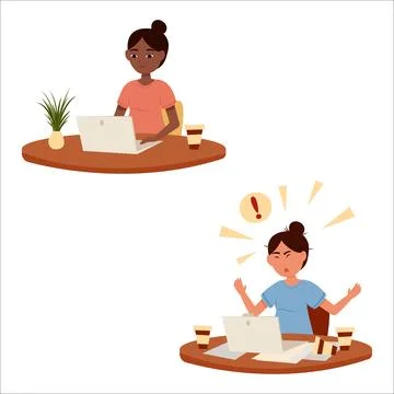 Vector illustration of an office worker in various emotional states. Joy, s.. Stock Illustration