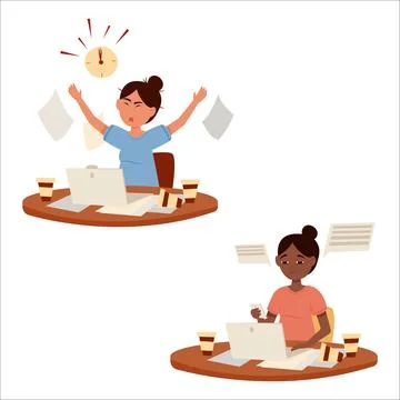 Vector illustration of an office worker in various emotional states. Joy, s.. Stock Illustration