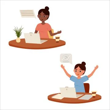 Vector illustration of an office worker in various emotional states. Joy, s.. Stock Illustration
