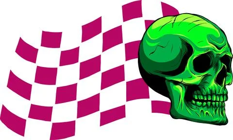 Vector illustration ofskull racing flag on white background. digital draw Stock Illustration