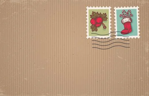 Vector illustration of a old craft paper with post stamp in vintage style. Stock Illustration