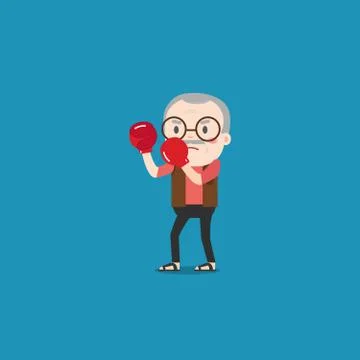 Vector illustration of old man with boxing gloves. Stock Illustration