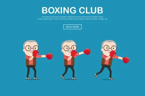 Vector illustration of old man with boxing gloves. Stock Illustration