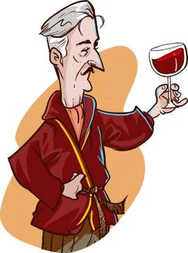 Vector illustration old man drinking wine Stock Illustration