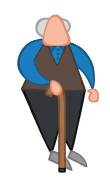 Vector illustration old man standing with walking stick. Hand drawn. Ilustración de archivo