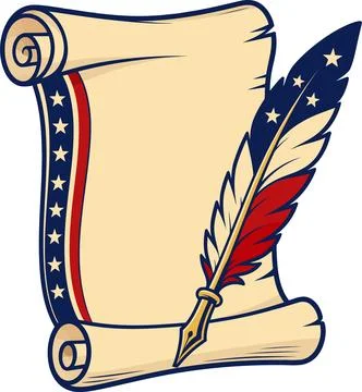 Vector illustration of an old parchment scroll and patriotic quill pen with.. Stock Illustration