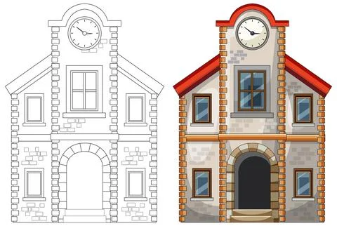 Vector Illustration of Old Stone Clock Tower Building Ilustración de archivo