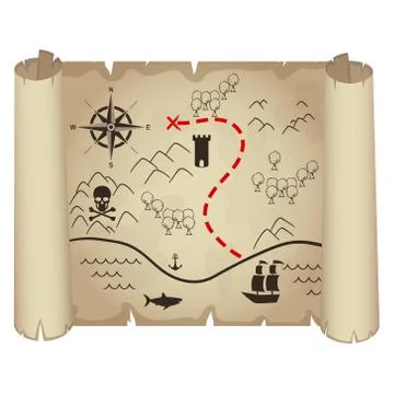 Vector illustration of old treasure map. Papyrus. Stock Illustration