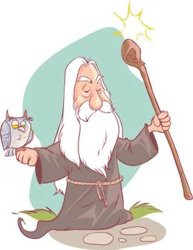 Vector illustration of a old Wizard cartoon. Stock Illustration