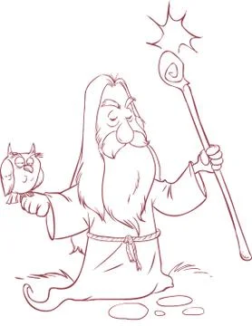 Vector illustration of a old Wizard cartoon. Illustrazione stock