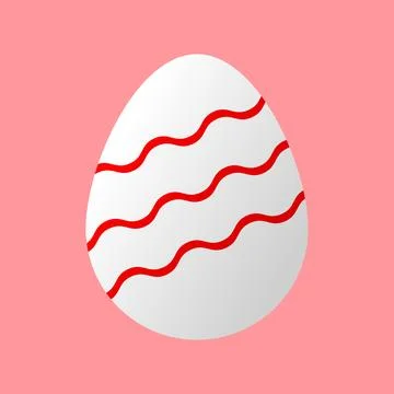 Vector illustration of one Easter egg with a red wavy lines pattern isolate.. Illustrazione stock