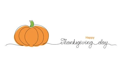 Vector illustration of a one line drawing of pumpkin and Happy Thanksgiving D Stock Illustration