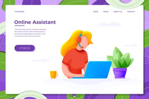 Vector illustration online assistant help cartoon girl online consulting Stock Illustration