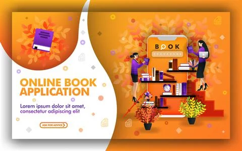 Vector illustration of online book application. technology helps find the bes Stock Illustration