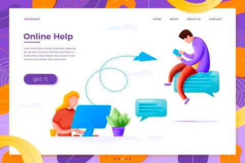 Vector illustration online help concept - girl sending mail to man with phone Stock Illustration