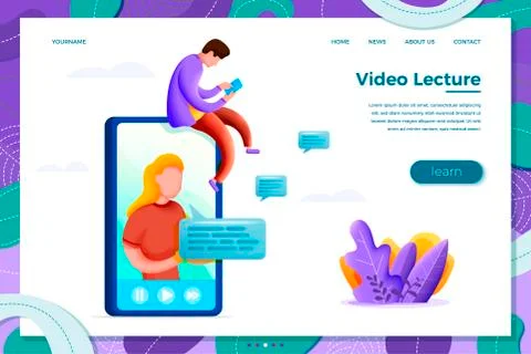 Vector illustration online learning concept - cartoon girl teaching on video Stock Illustration